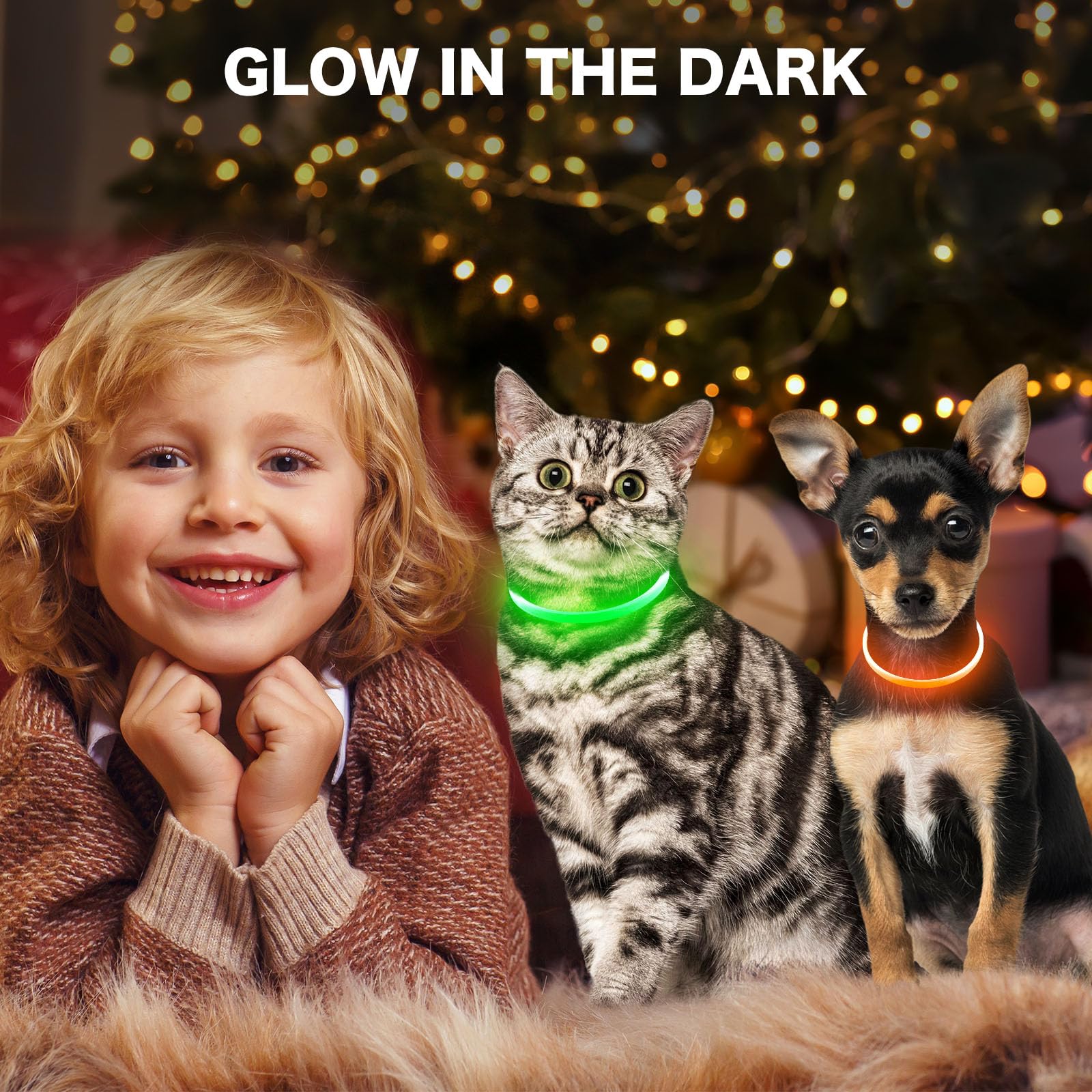 Bseen Light Up Dog Collar - Rainproof Led Dog Collar Rechargeable - Tpu Cuttable Glowing Pet Collar For Small Puppies& Cats, Saf